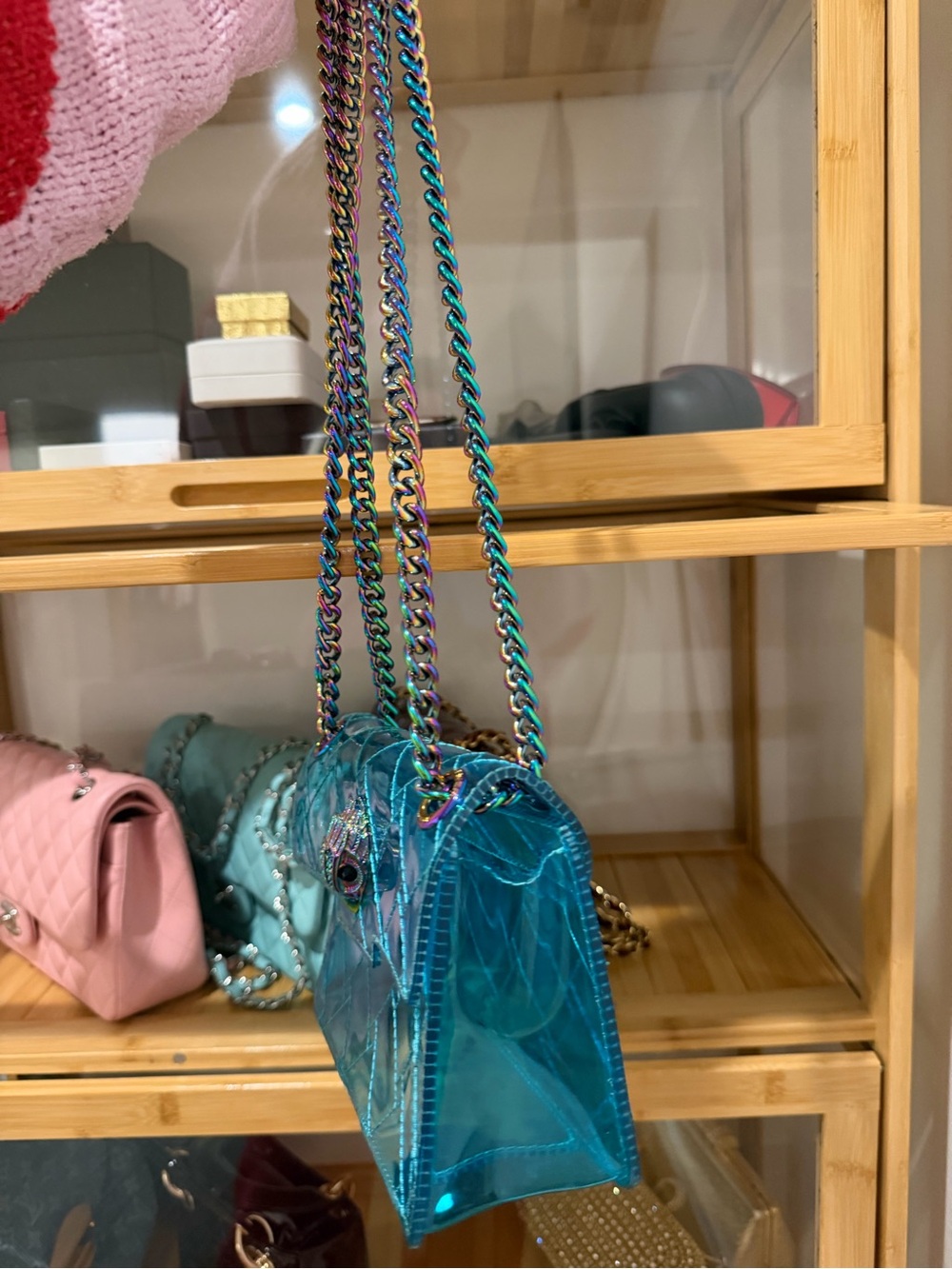 Authentic Kurt Geiger Iridescent Teal Shoulder Bag with Chain Strap - Picture 2 of 5